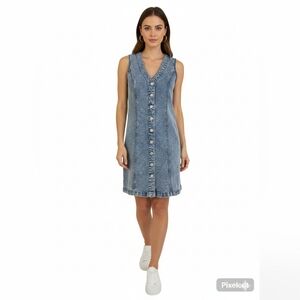 Frye Denim Vest Button Up Mini Dress - Light Wash Blue - Small